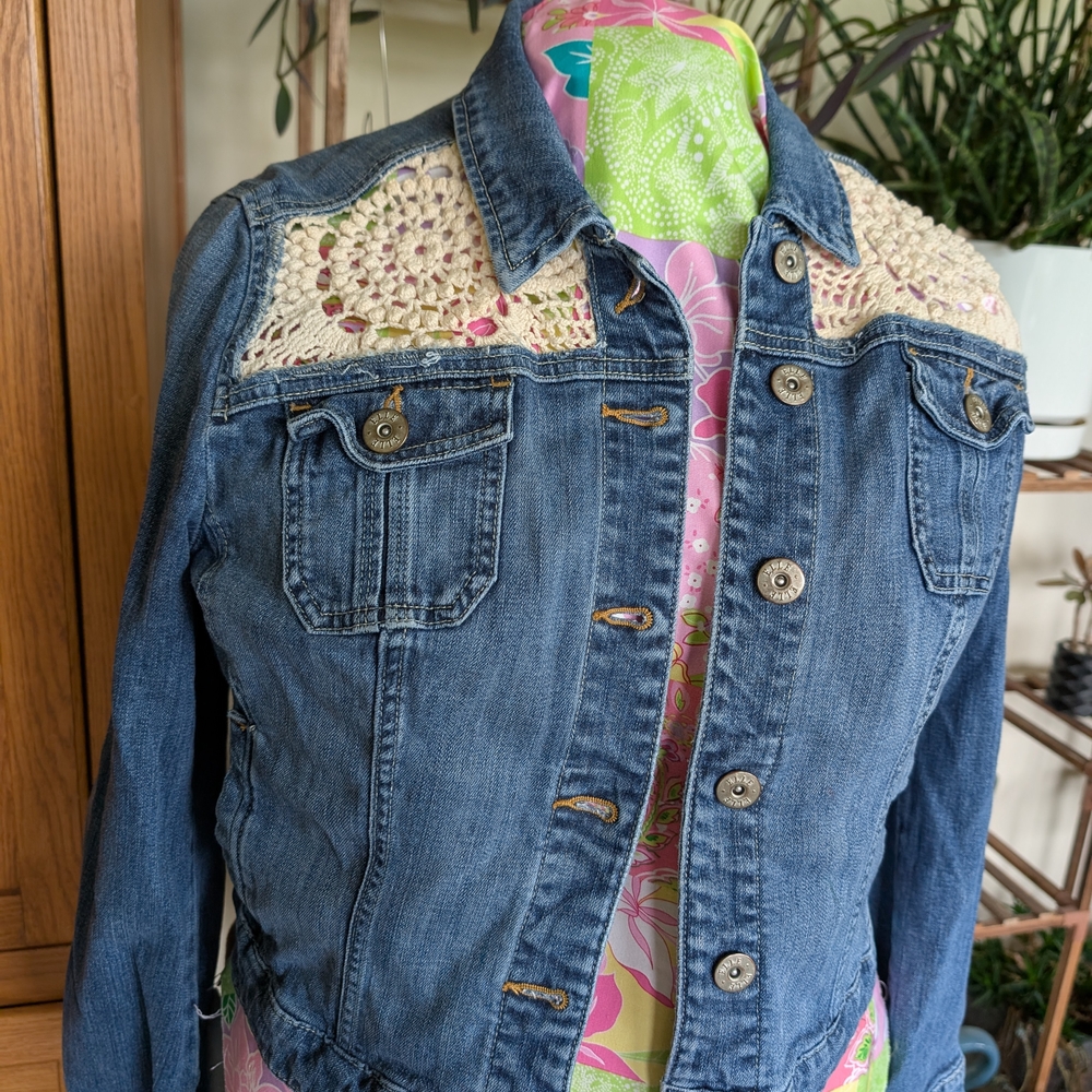 Denim Jacket with Crochet Detail